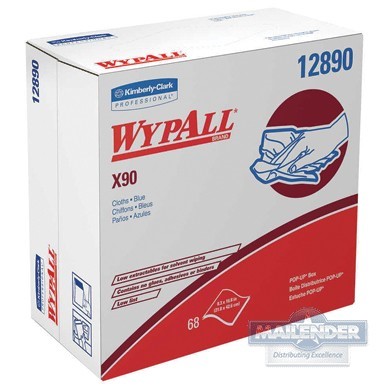 WYPALL X90 CLOTH WIPER POP-UP BOX 68 SHEETS BLUE 8.3" X 16.8"