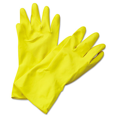 X-LARGE FLOCK LINED YELLOW LATEX GLOVES, 12 PAIR
