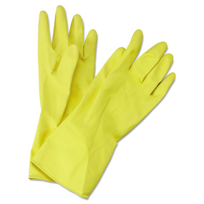 FLOCK-LINED LATEX CLEANING GLOVES, MEDIUM, YELLOW 12 PAIR