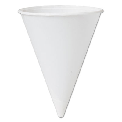 4.25 OZ BARE TREATED PAPER CONE CUP ROLLED RIM IN POLY BAG