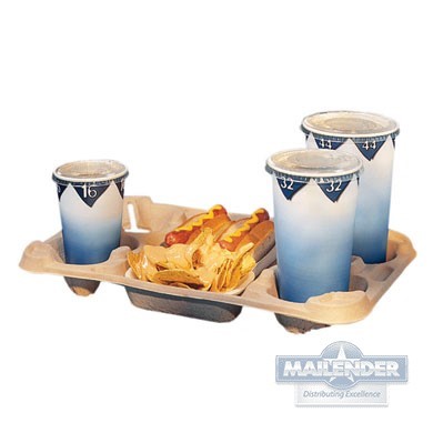 4-CUP MOLDED FIBER CARRIER W/FOOD TRAY FOR 8-22 OZ CUP