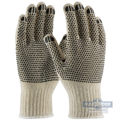 REGULAR WEIGHT SEAMLESS KNIT/ POLYESTER GLOVE WITH PVC DOTTED GRIP,  DOUBLE SIDED L