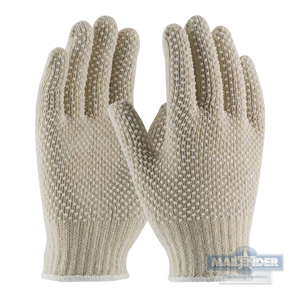 REGULAR WEIGHT SEAMLESS KNIT COTTON/POLYESTER GLOVE W/ PVC DOTTED GRIP DOUBLE SIDED LARGE
