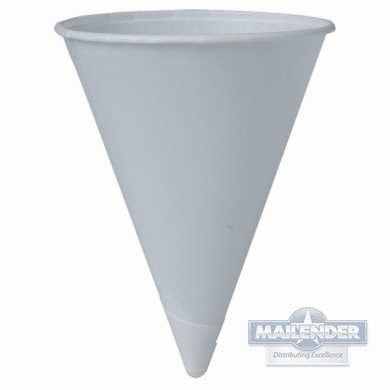 4 OZ BARE TREATED PAPER CONE CUP ROLLED RIM IN POLY BAG