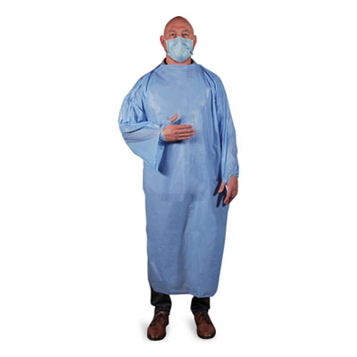 74"X50" 1.5 MIL BLUE POLY ISOLATION GOWN WITH SLEEVES