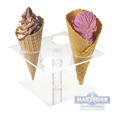 SQUARE PEDESTAL WAFFLE CONE HOLDER 4/CONES CLEAR PLASTIC