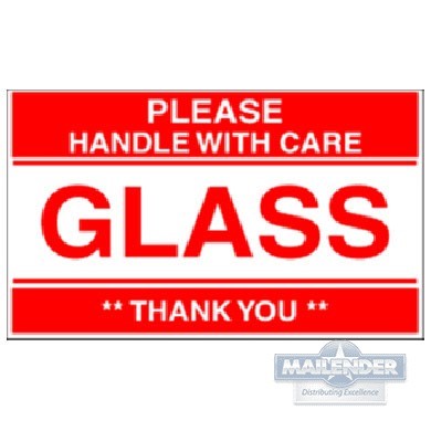 LABEL 3"X5" GLASS/HANDLE WITH CARE RED AND WHITE