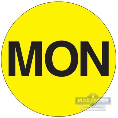 LABEL PRE-PRINTED 1" INVENTORY MONDAY "MON" YELLOW CIRCLE