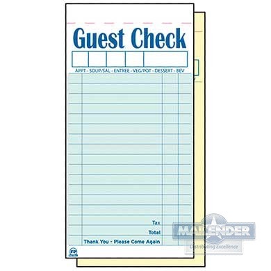 GUEST CHECK 2 PART BOOKED CARONLESS 17 LINE 3.5"X6.75"