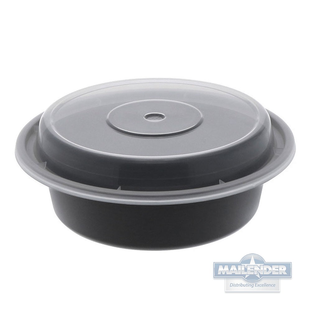 16OZ HOT AND COLD FOOD, BLACK VERSATAINER, CLEAR LID