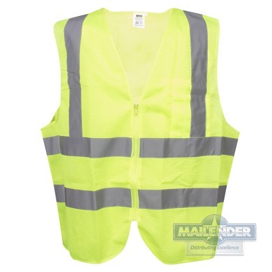 SAFETY VEST MD TYPE R CLASS II MESH W/ ZIPPER CLOSE 2-2" SILVER STRIPS LIME